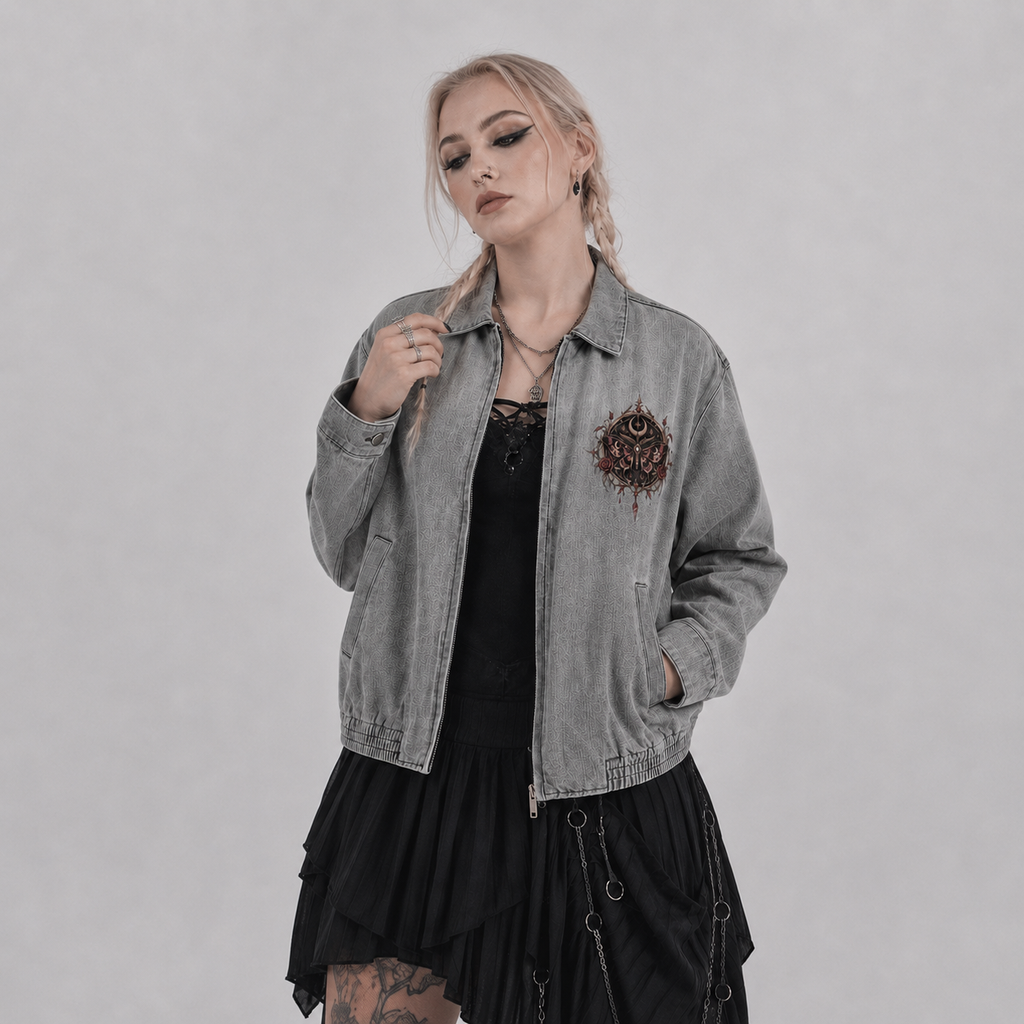 Gothic Wiccan Denim Jacket | Death Moth & Moon Ritual | Unisex