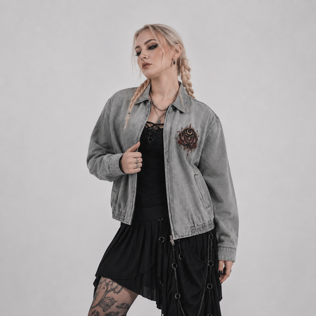 Gothic Wiccan Denim Jacket | Death Moth & Moon Ritual | Unisex