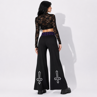 Women’s Gothic Wide Leg Pants | Witchcore Moon & Bats – Alternative Wide Leg Trousers