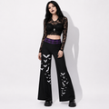 Women’s Gothic Wide Leg Pants | Witchcore Moon & Bats – Alternative Wide Leg Trousers