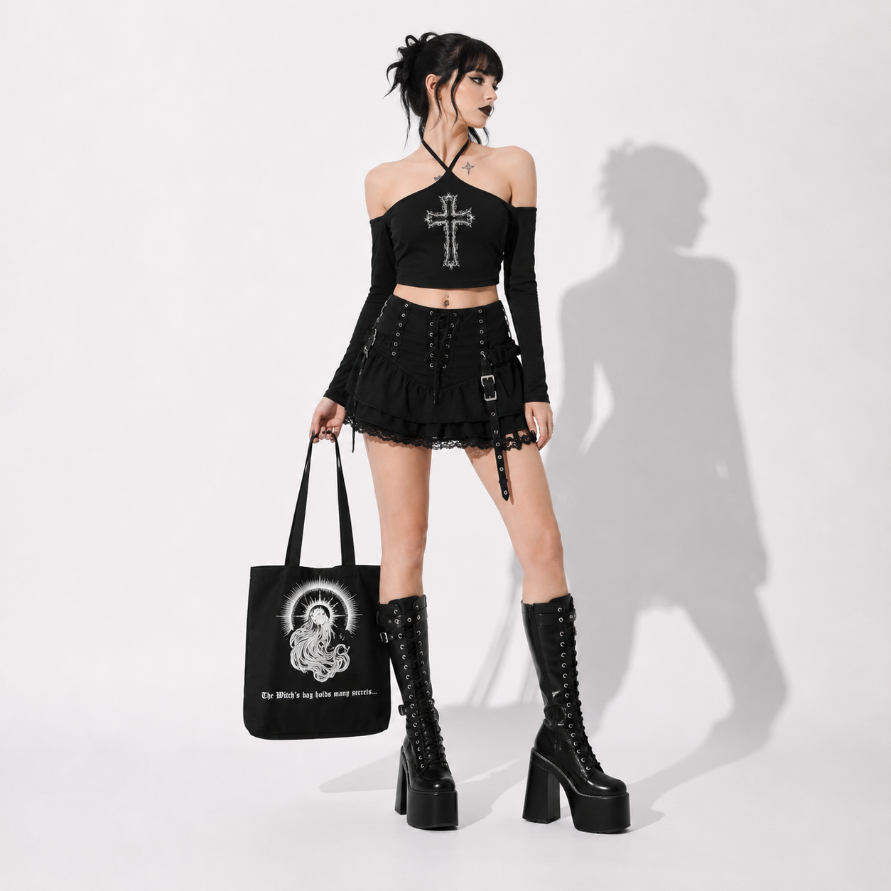 Moonveil Witchcore Tote Bag | Gothic Occult Shoulder Bag