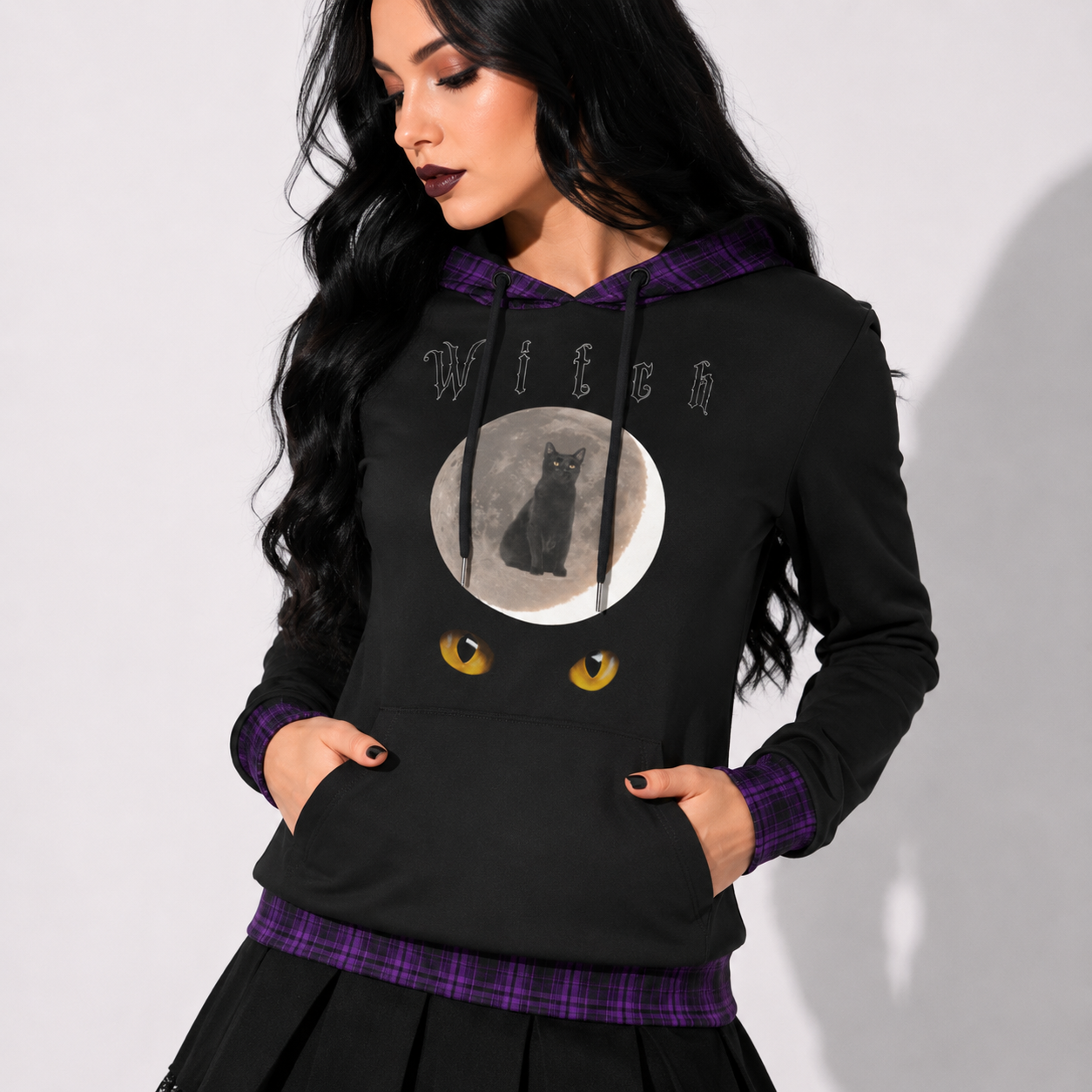 Witch Cat Moon Gothic Hoodie | Women’s Witchcore Black Cat Hoodie
