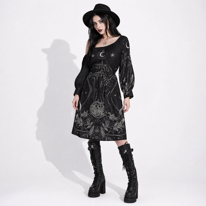 Occult Witch Dress | Sacred Geometry | Lunar Symbols & Magic Hands