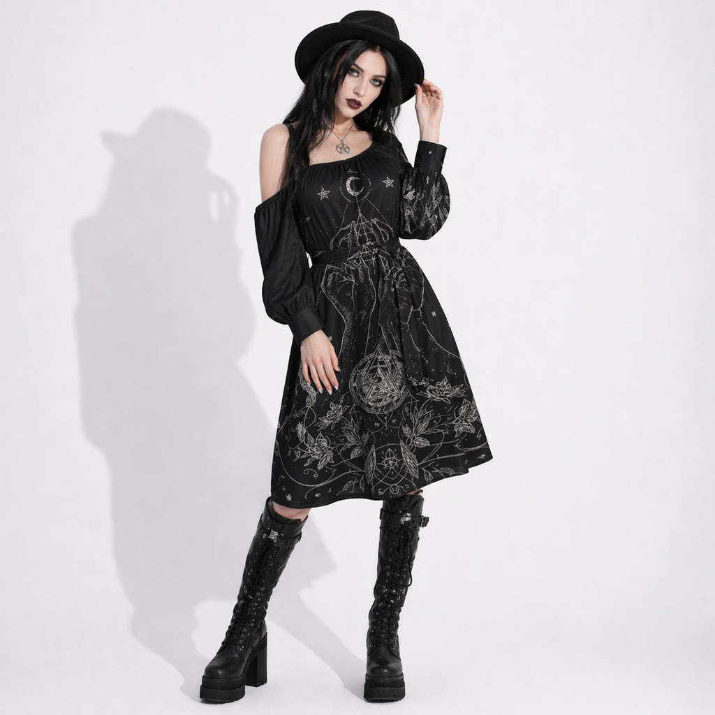 Occult Witch Dress | Sacred Geometry | Lunar Symbols & Magic Hands