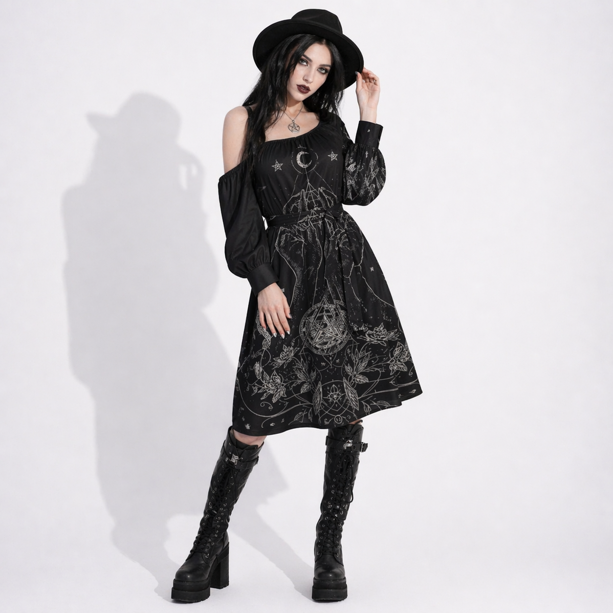 Occult Witch Dress | Sacred Geometry | Lunar Symbols & Magic Hands