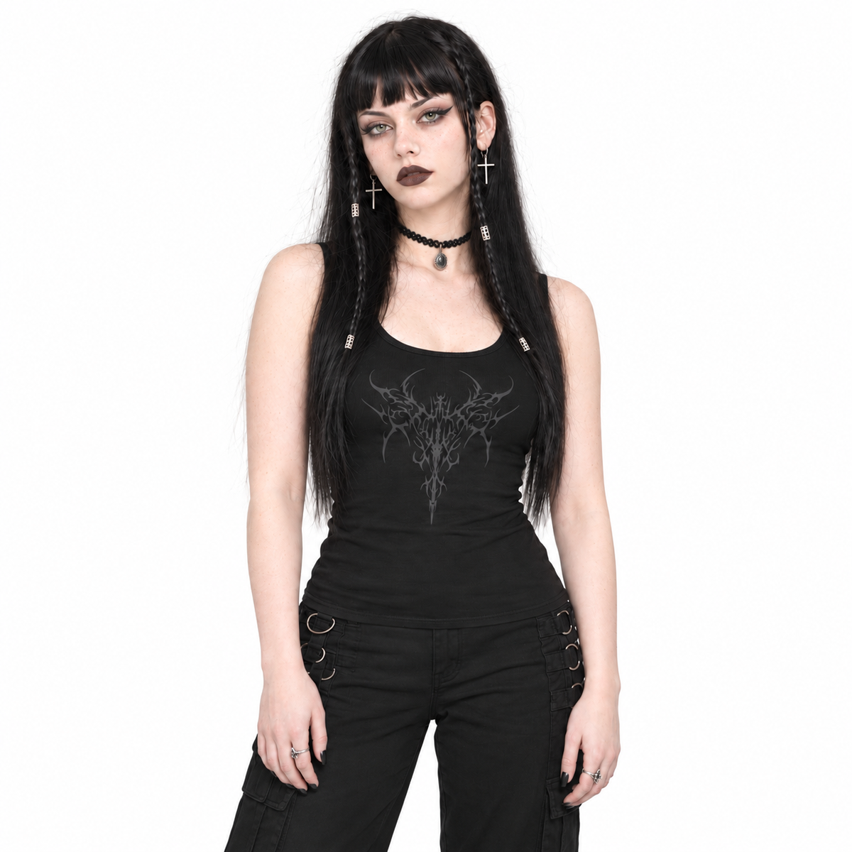 Women's Gothic Tank Top – GRUNGE GOTH SIGIL 667 | Fitted Cotton Top
