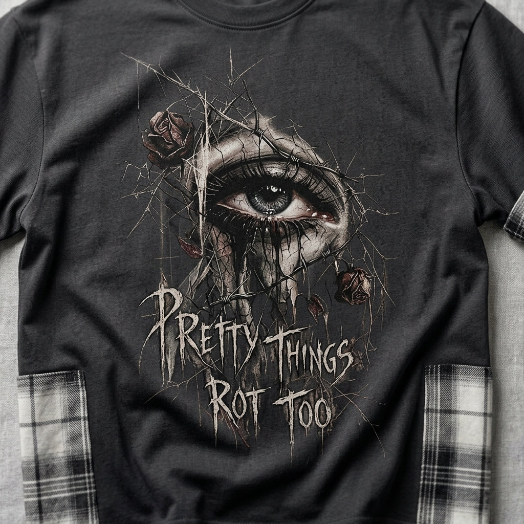Unisex Grunge Goth Plaid T-Shirt | Pretty Things Rot Too | Gothic Streetwear