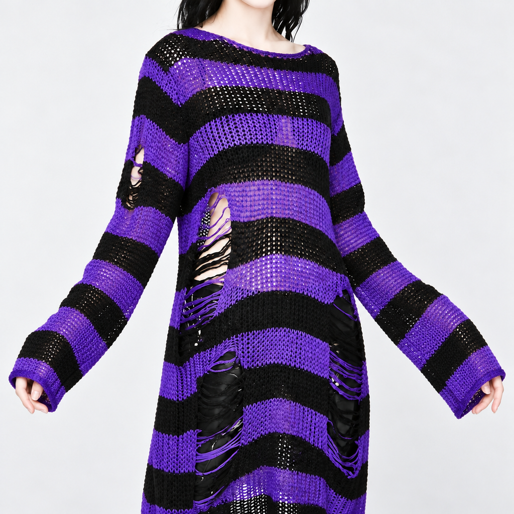 Women's Oversized Grunge Goth Sweater | Purple Witch Distressed Knit