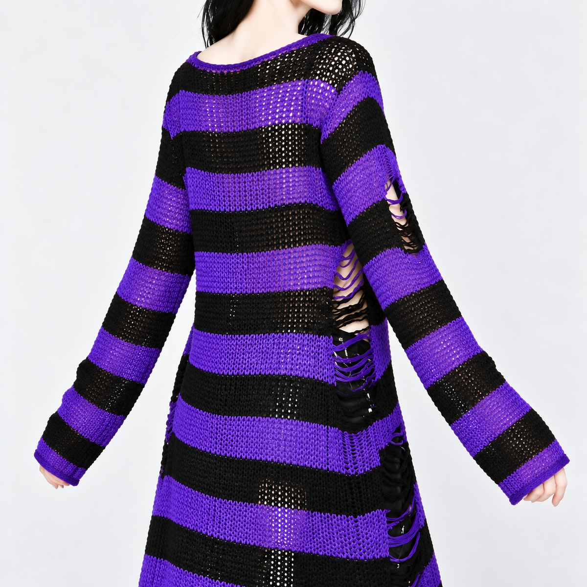 Women's Oversized Grunge Goth Sweater | Purple Witch Distressed Knit