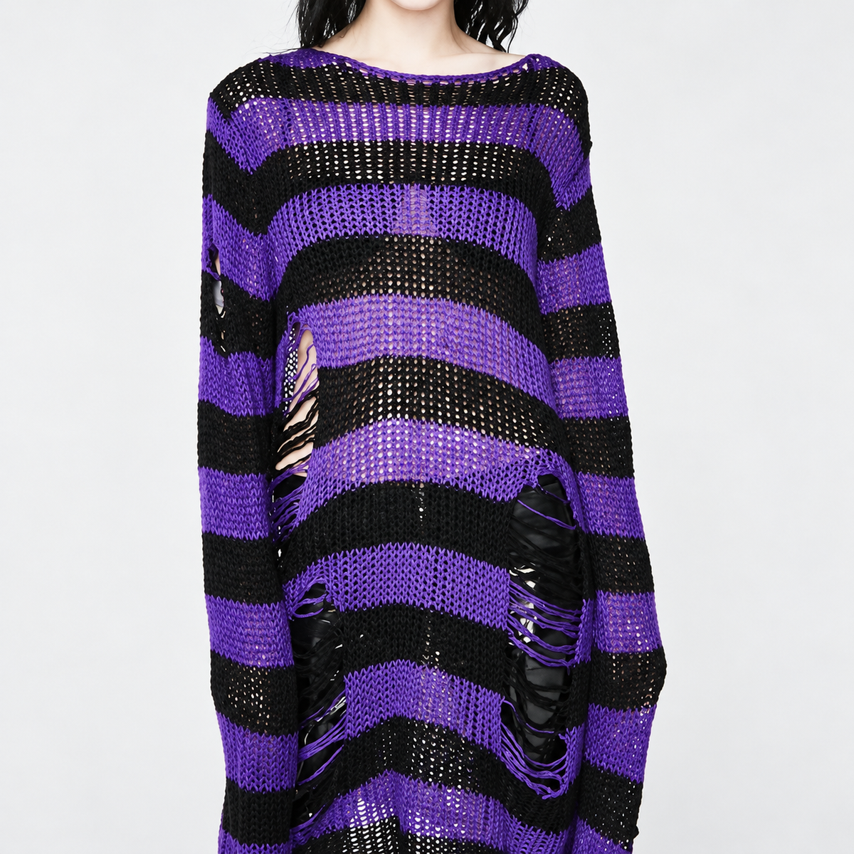 Women's Oversized Grunge Goth Sweater | Purple Witch Distressed Knit