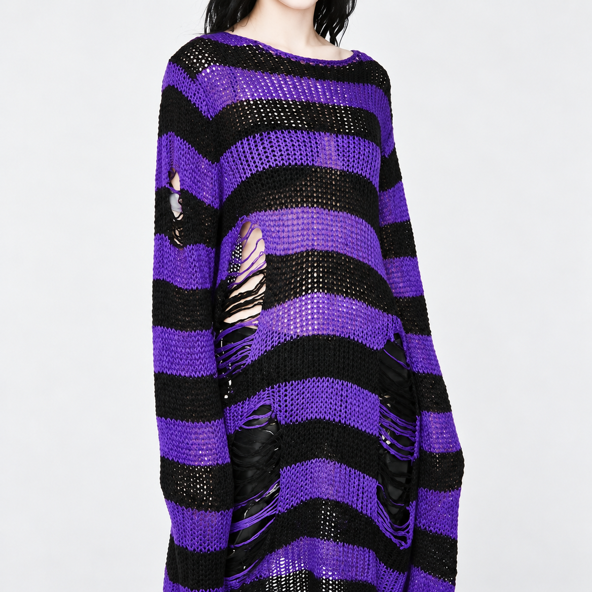 Women's Oversized Grunge Goth Sweater | Purple Witch Distressed Knit
