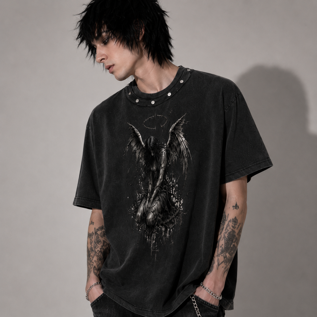 Grunge Angel Oversized Vintage-Wash T-Shirt | 100% Cotton 285 GSM | Unisex