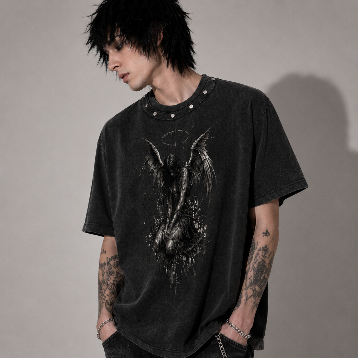Grunge Angel Oversized Vintage-Wash T-Shirt | 100% Cotton 285 GSM | Unisex