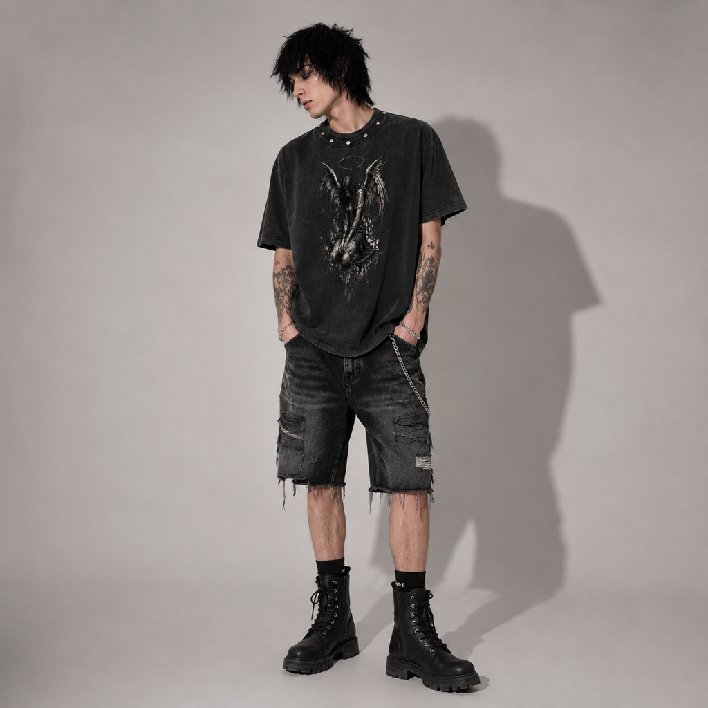 Grunge Angel Oversized Vintage-Wash T-Shirt | 100% Cotton 285 GSM | Unisex