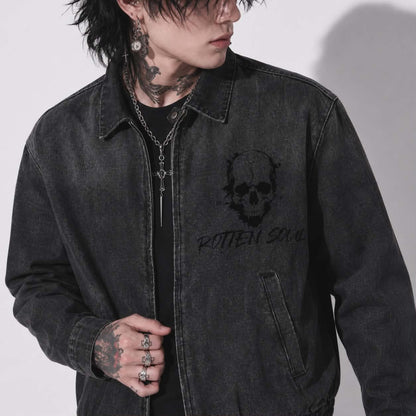 Rotten Soul™ Grunge Goth Denim Jacket | Unisex Vintage Washed Jacket | Alternative Streetwear 320 GSM