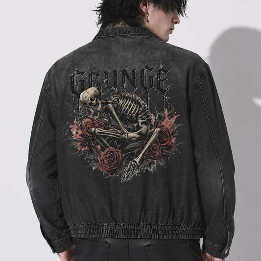 Rotten Soul™ Grunge Goth Denim Jacket | Unisex Vintage Washed Jacket | Alternative Streetwear 320 GSM