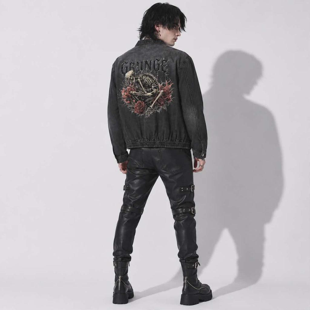 Rotten Soul™ Grunge Goth Denim Jacket | Unisex Vintage Washed Jacket | Alternative Streetwear 320 GSM