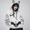 Women's Grunge Goth Cat Ear Hoodie | Anarchy Cat Escape | 230 GSM