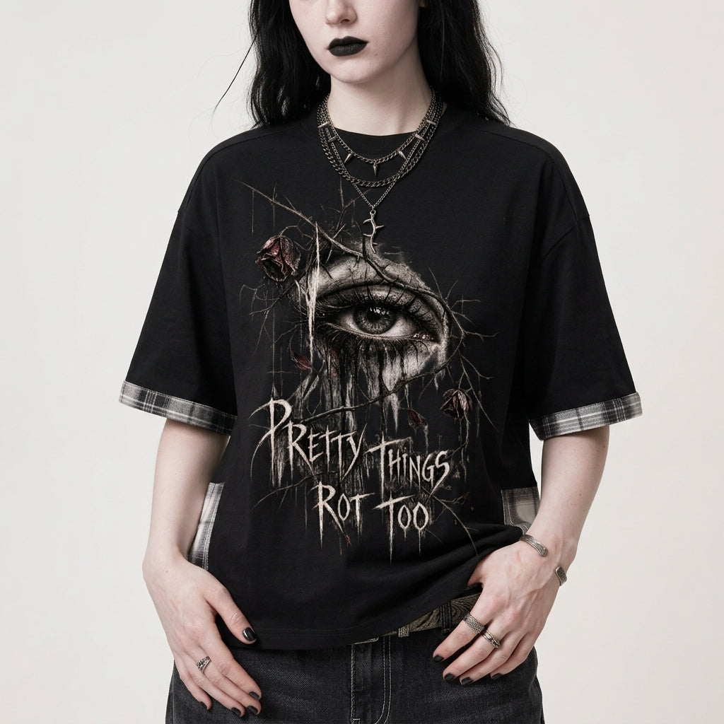 Unisex Grunge Goth Plaid T-Shirt | Pretty Things Rot Too | Gothic Streetwear