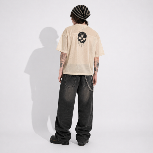 Mesh Grunge Goth Dark Rose T-Shirt – Oversized Streetwear | Mesh Skull T-Shirt | Alt Aesthetic