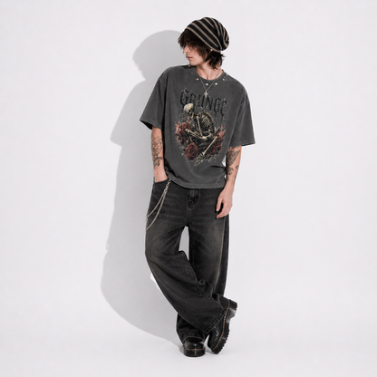 Grunge Aesthetic T-Shirt Skeleton Crown | Distressed Grey | Heavy Cotton