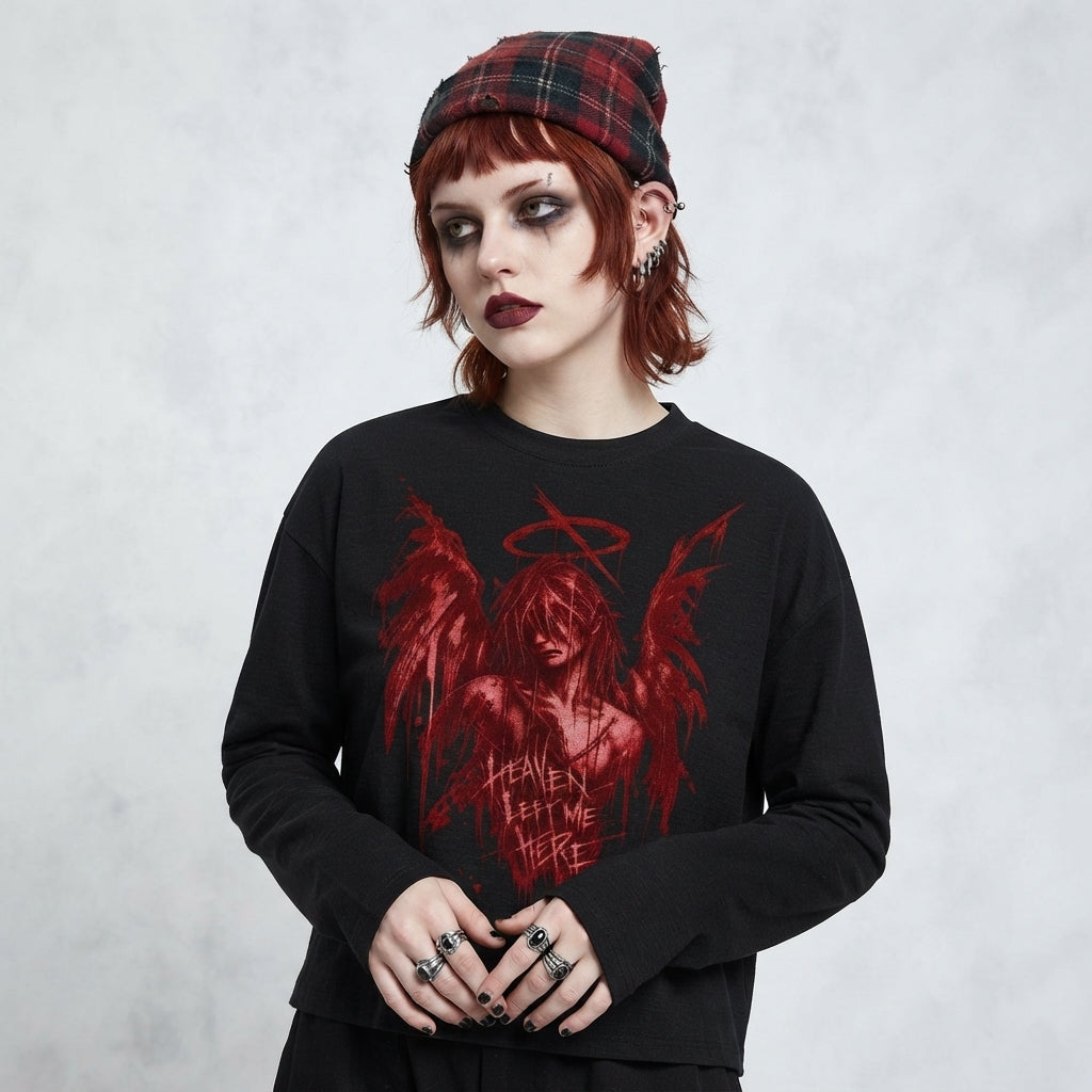 Unisex Grunge Goth Long Sleeve T-Shirt | Heaven Left Me Here | Fallen Angel