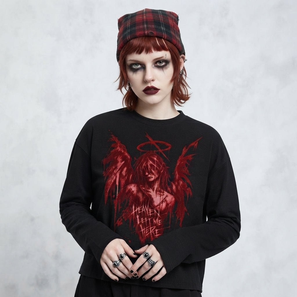 Unisex Grunge Goth Long Sleeve T-Shirt | Heaven Left Me Here | Fallen Angel