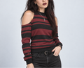 Women's Grunge Cold Shoulder Striped Sweatshirt | Crimson Riot – 230 GSM