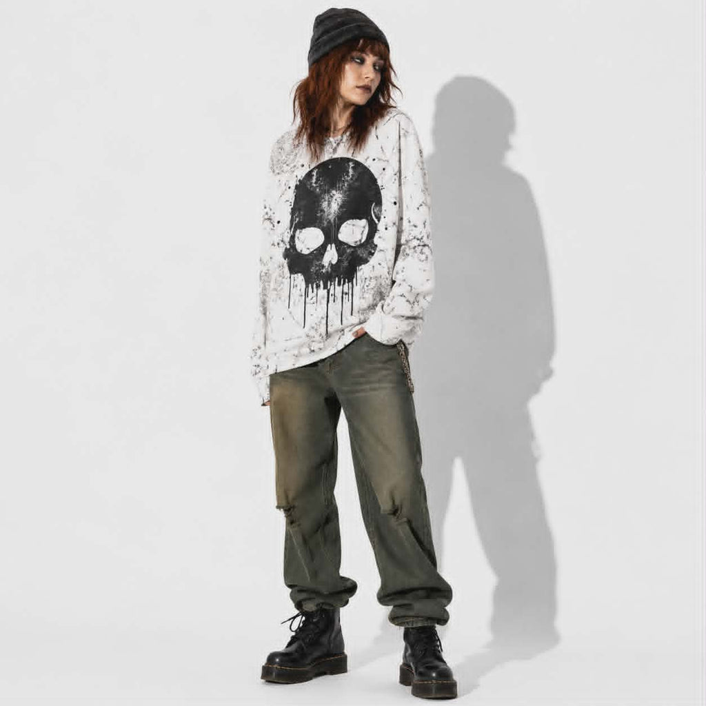 Skull Riot Oversized Sweatshirt | Grunge Punk Skeleton Streetwear