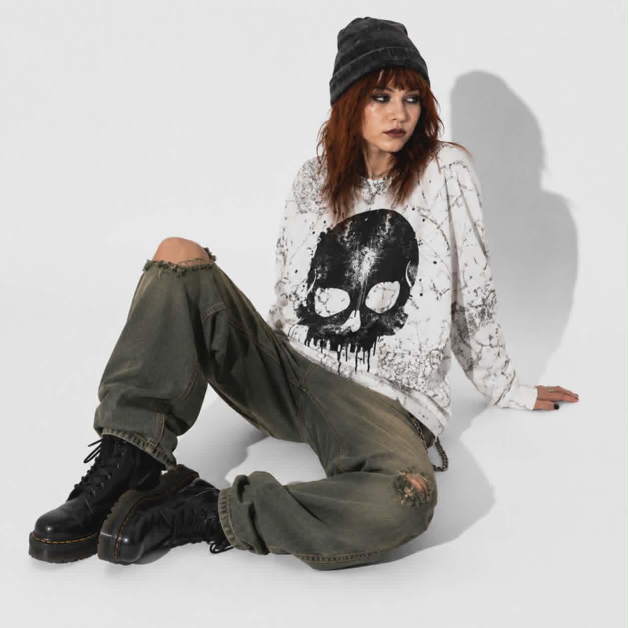 Skull Riot Oversized Sweatshirt | Grunge Punk Skeleton Streetwear