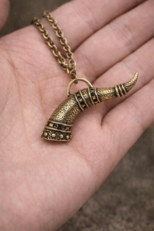Horn of Valhalla's Feast Nordic Necklace – Classic Gold