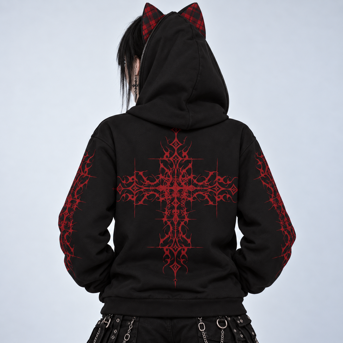 Japanese Gothic Harajuku Cat Ear Hoodie | AKAI NEKO Full-Zip