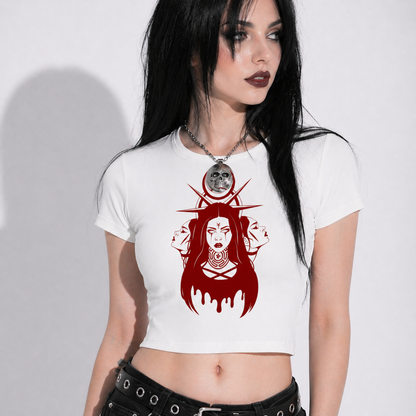 Gothic Ribbon Crop Top | Lolita Bloodly Witchy | Cotton Blended
