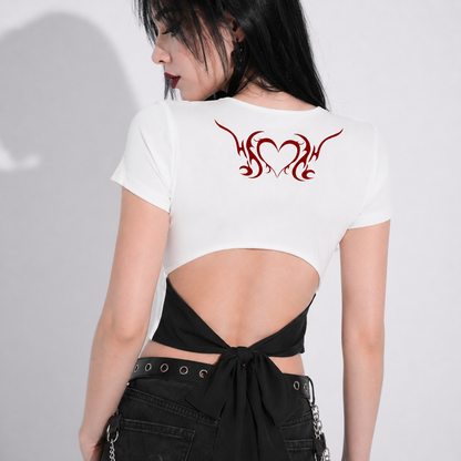 Gothic Ribbon Crop Top | Lolita Bloodly Witchy | Cotton Blended