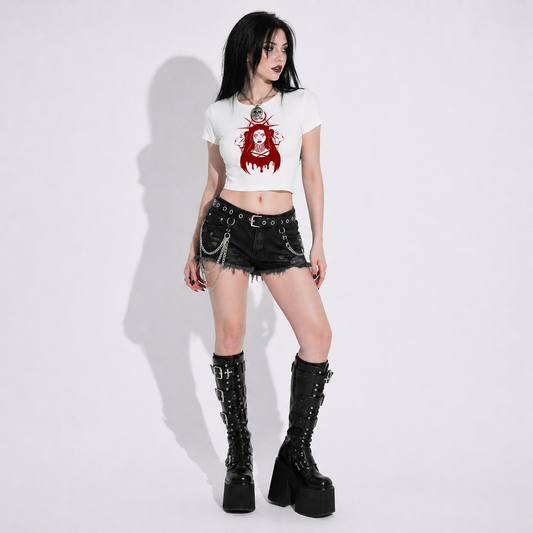 Gothic Ribbon Crop Top | Lolita Bloodly Witchy | Cotton Blended