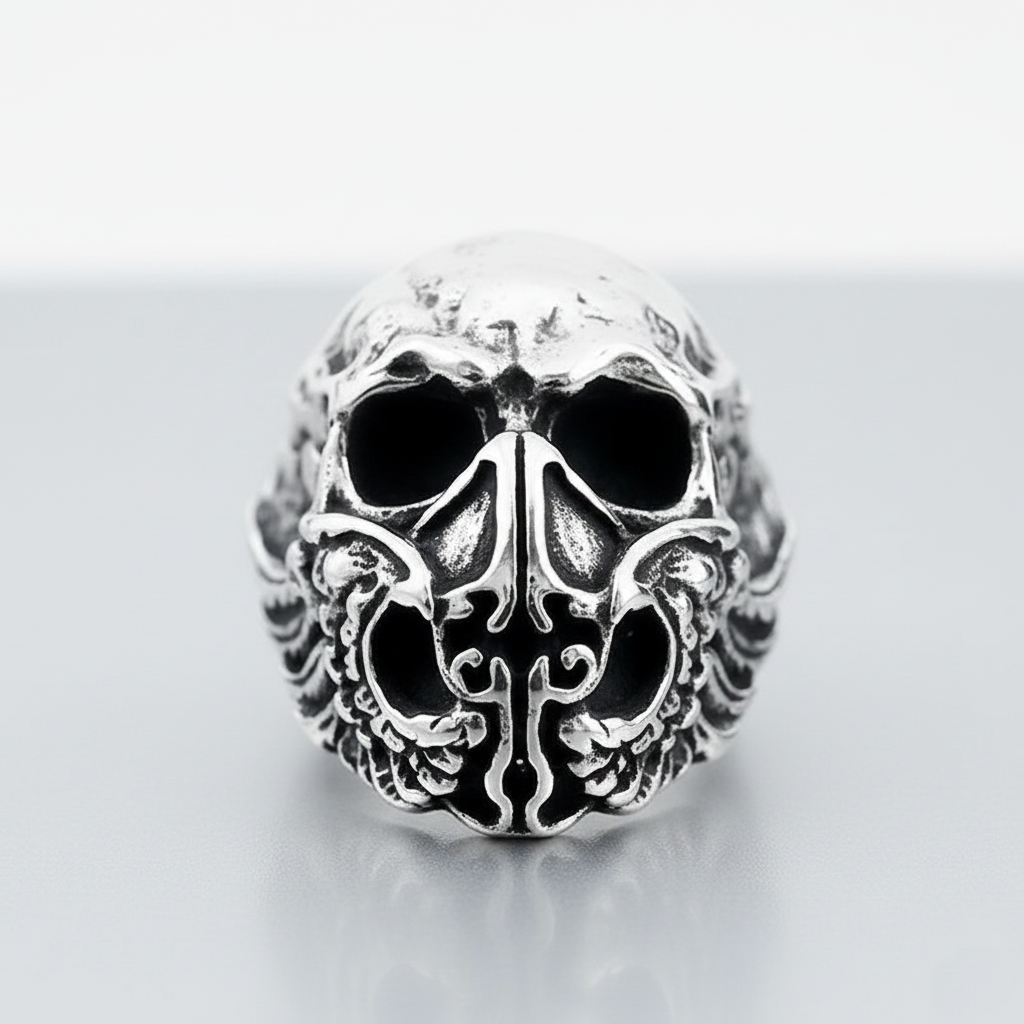 Black Metal Mask Skull Ring