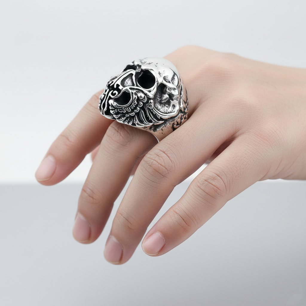 Black Metal Mask Skull Ring