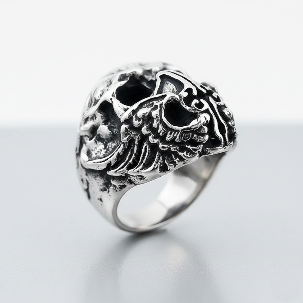 Black Metal Mask Skull Ring