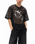 Oversized Gothic Mesh T-Shirt | Demoncore Black – 260 GSM