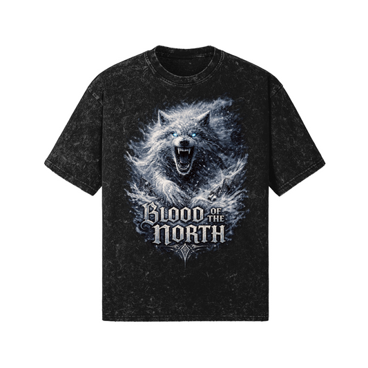 Nordic Gothic Cotton T-shirt with Snow Wolf