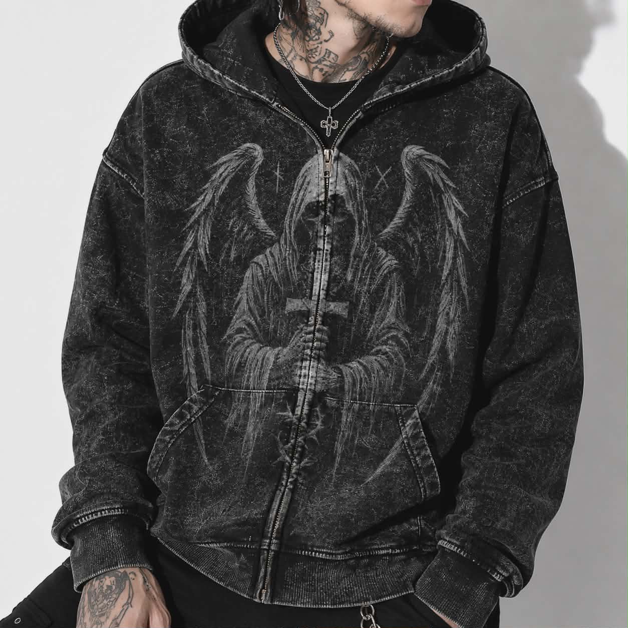 Fallen Cathedral Full-Zip Hoodie | Heavyweight Gothic Oversized Zip Hoodie