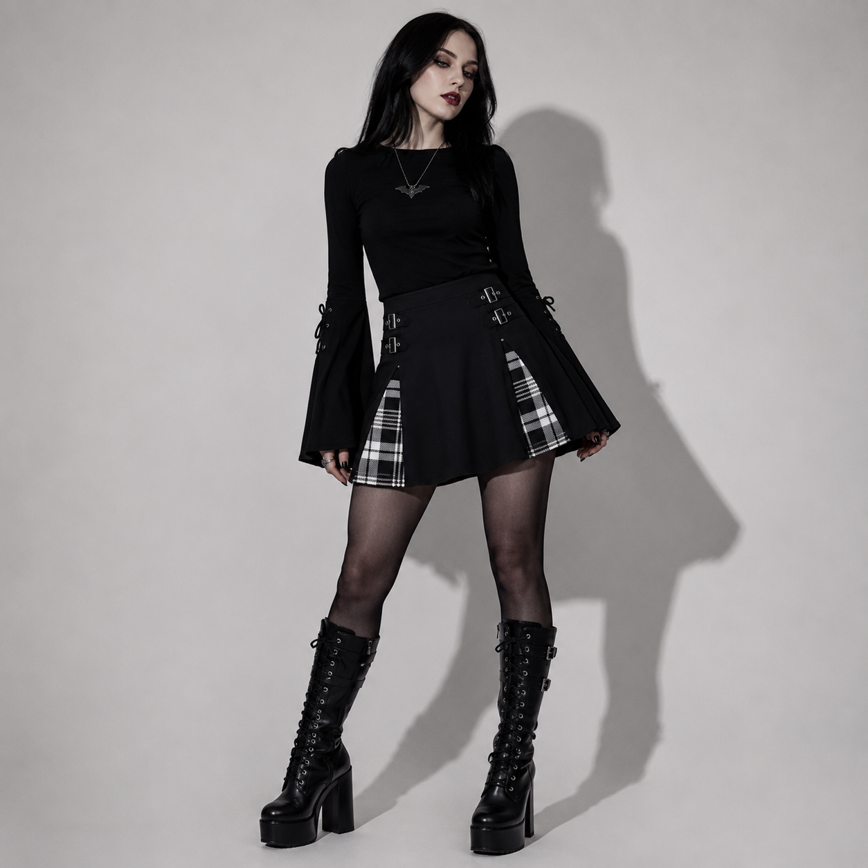 Punk Goth Plaid Mini Skirt with Buckles | Dark Academia Alternative Skirt