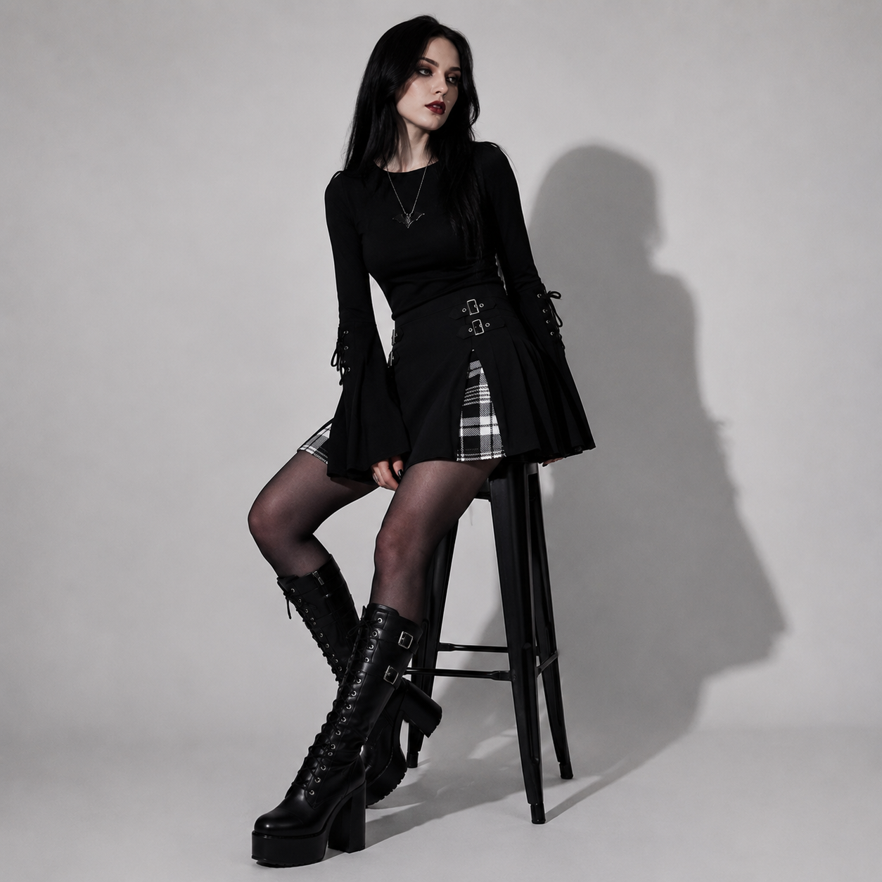 Punk Goth Plaid Mini Skirt with Buckles | Dark Academia Alternative Skirt
