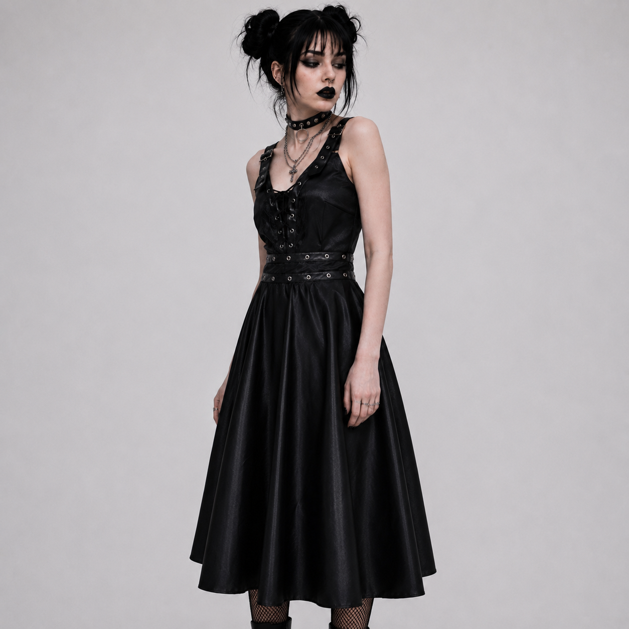 Gothic Faux Leather Skater Dress