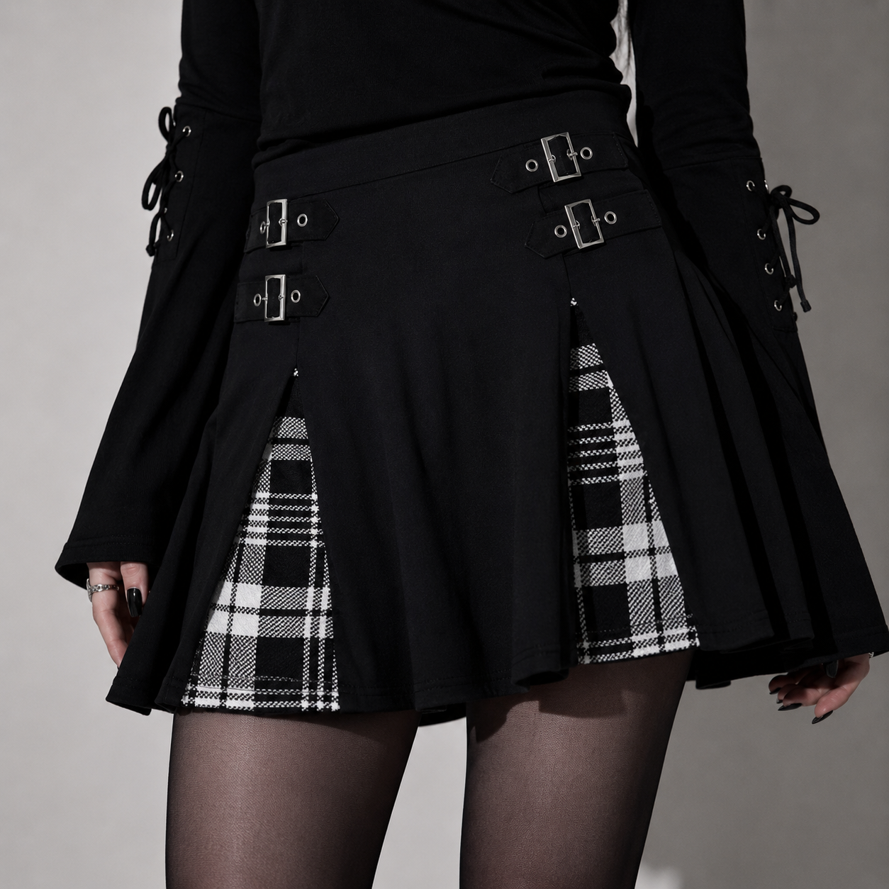 Punk Goth Plaid Mini Skirt with Buckles | Dark Academia Alternative Skirt