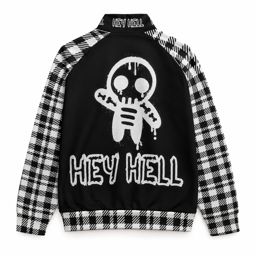 HEY HELL Punk Gothic Checkered Zip-Up Jacket | Y2K Grunge Streetwear