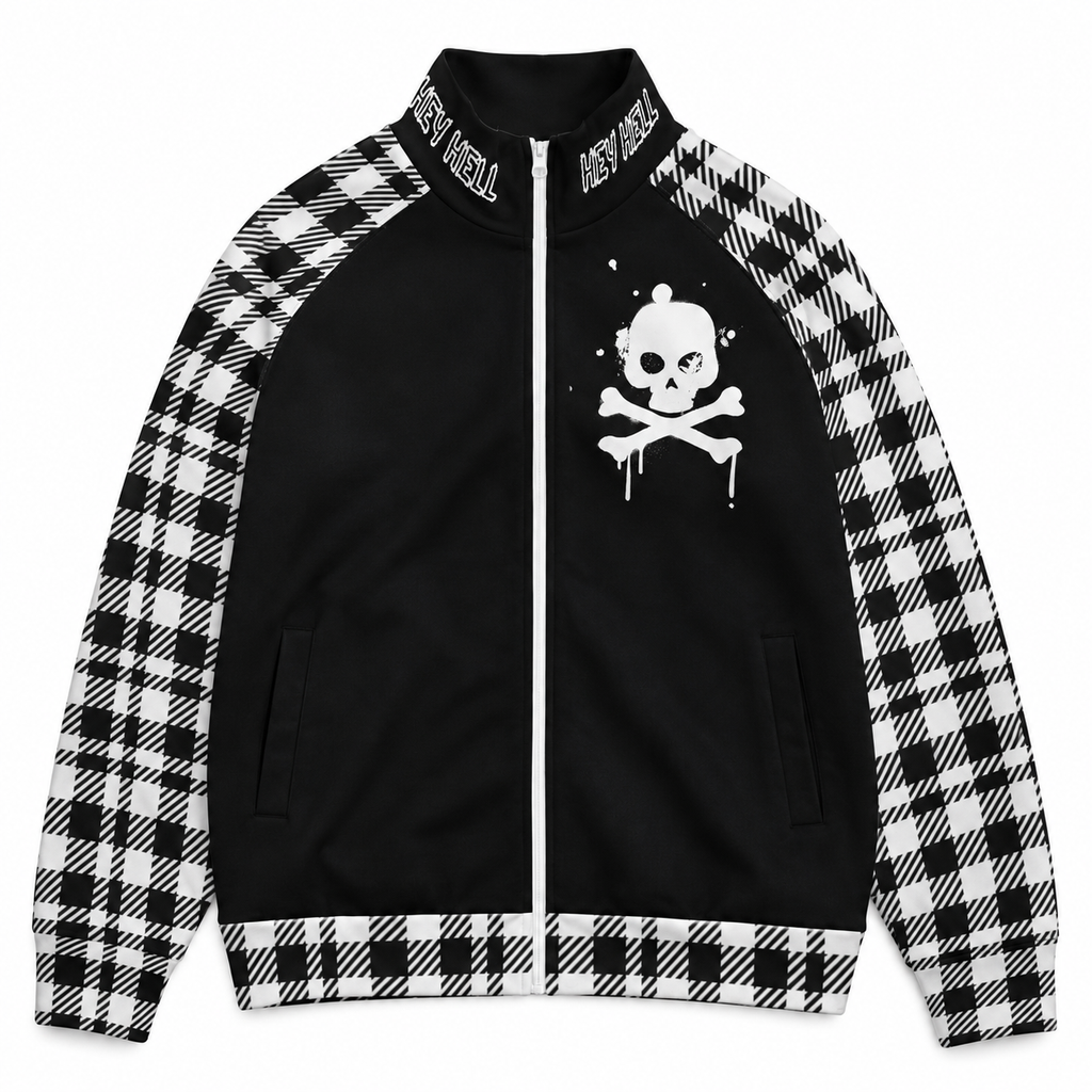 HEY HELL Punk Gothic Checkered Zip-Up Jacket | Y2K Grunge Streetwear