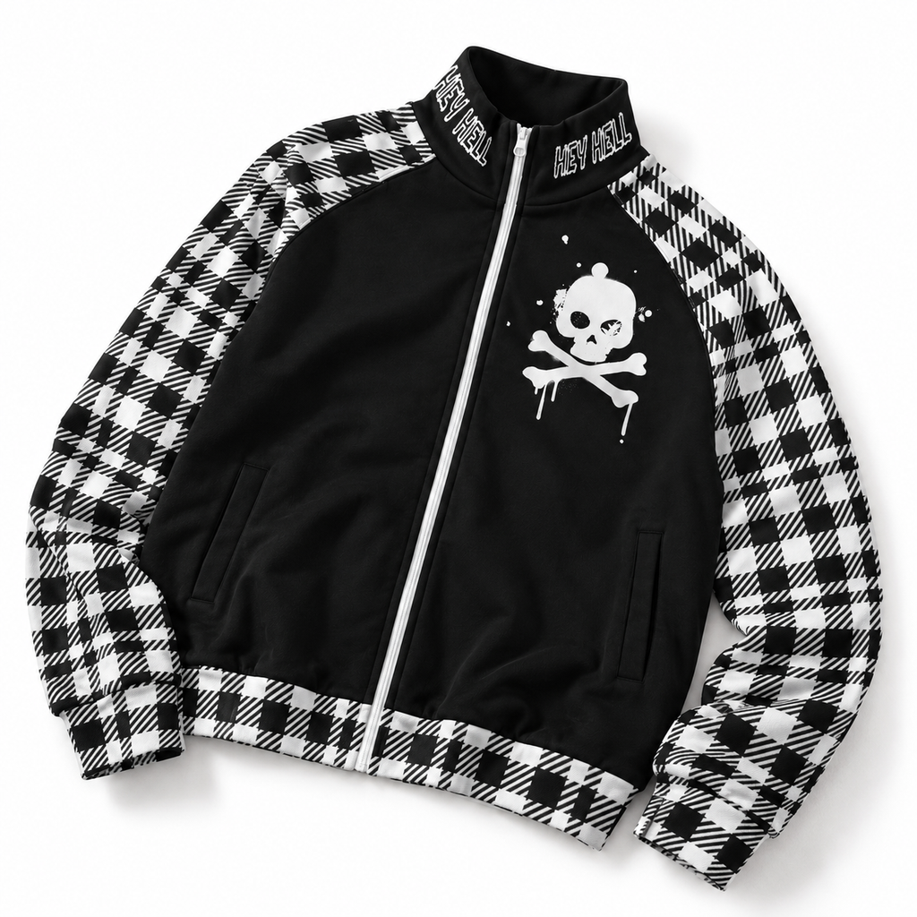 HEY HELL Punk Gothic Checkered Zip-Up Jacket | Y2K Grunge Streetwear