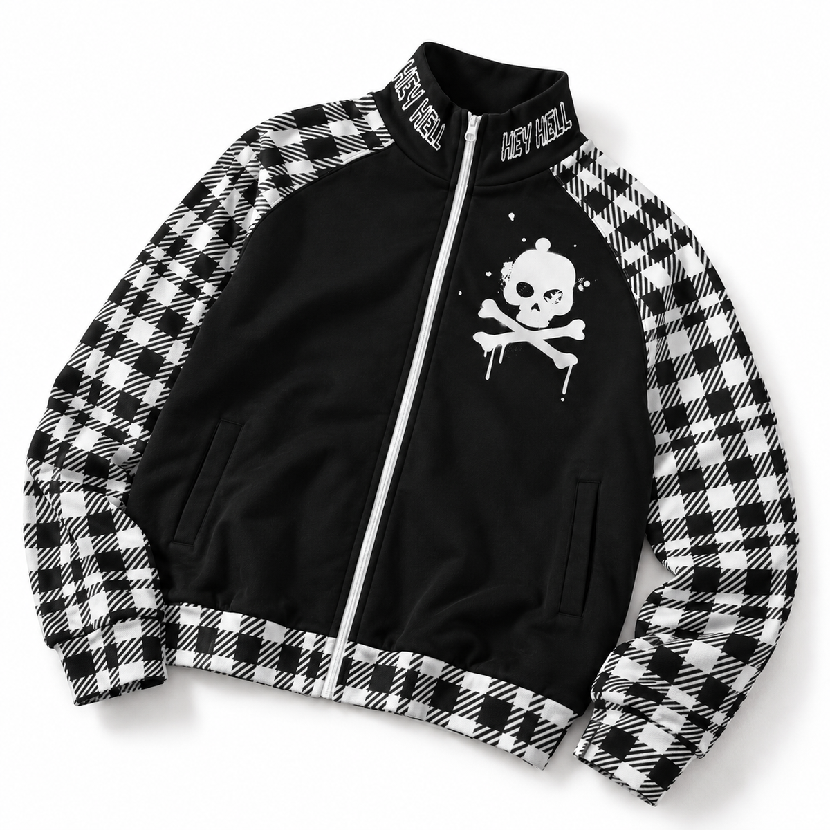 HEY HELL Punk Gothic Checkered Zip-Up Jacket | Y2K Grunge Streetwear