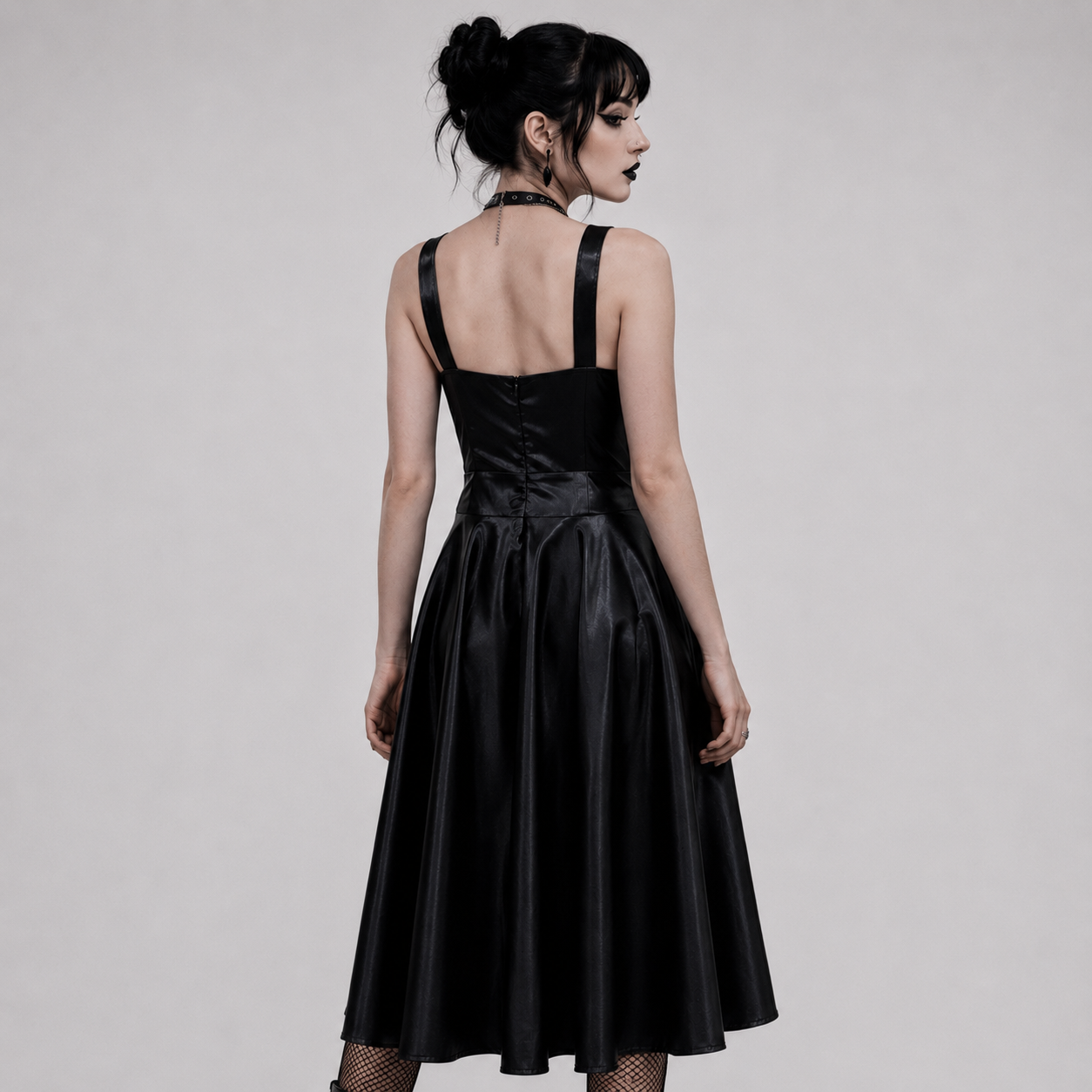 Gothic Faux Leather Skater Dress | Black Heart– Midnight Requiem Dress